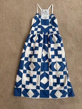 Sea NY Blue & White Geometric Print Midi Dress, Size S